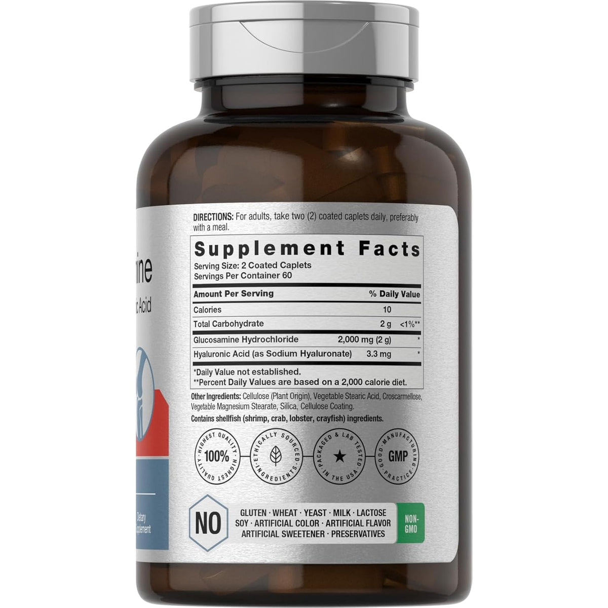 Horbäach Glucosamine HCL | with Hyaluronic Acid | 2000Mg | 120 Coated Caplets | Non-Gmo & Gluten Free Supplement