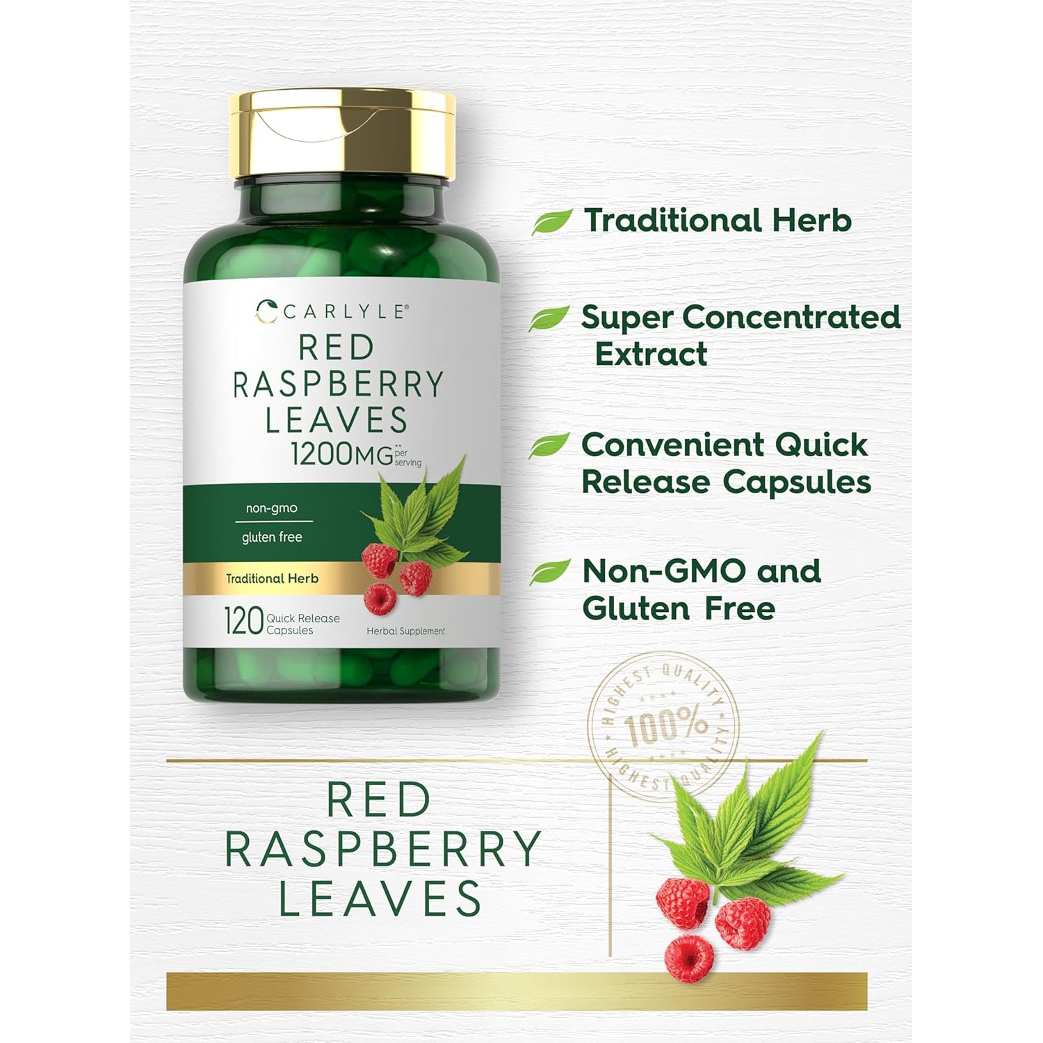 Carlyle Red Raspberry Leaf Capsules | 120 Count | Traditional Herbal Extract | Non-Gmo and Gluten Free Formula