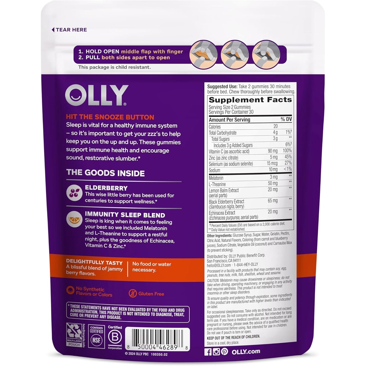OLLY Immunity Sleep Gummy, Immune and Sleep Support, 3Mg Melatonin, Echinacea, Zinc, Vitamin C, Chewable Supplement, Berry - 60 Count