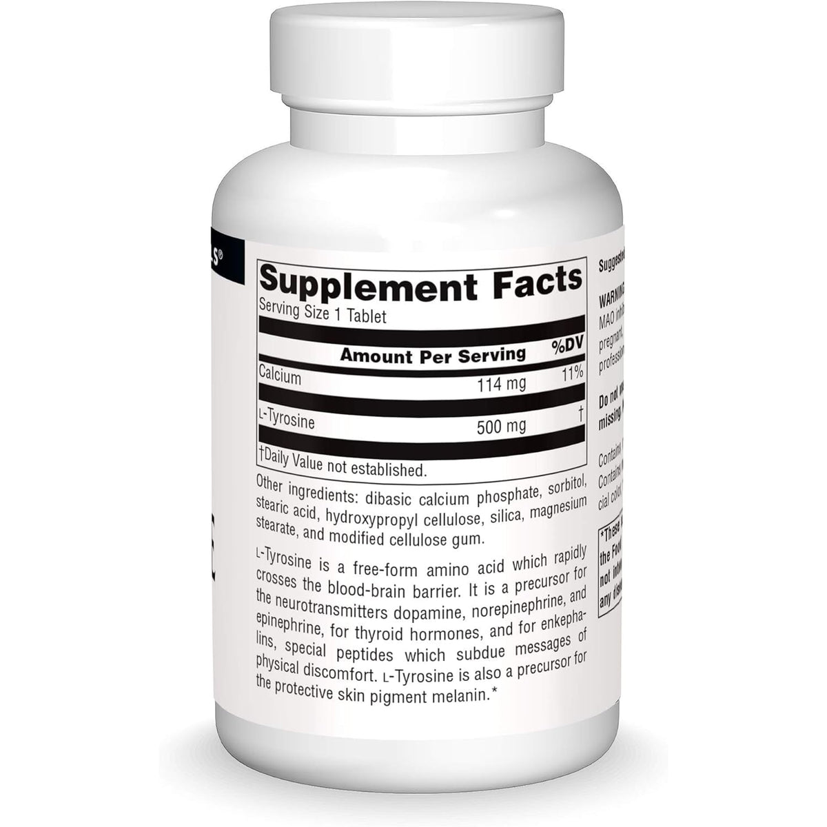 Source Naturals L-Tyrosine -Free Form Amino Acid Supplement - 100 Tablets