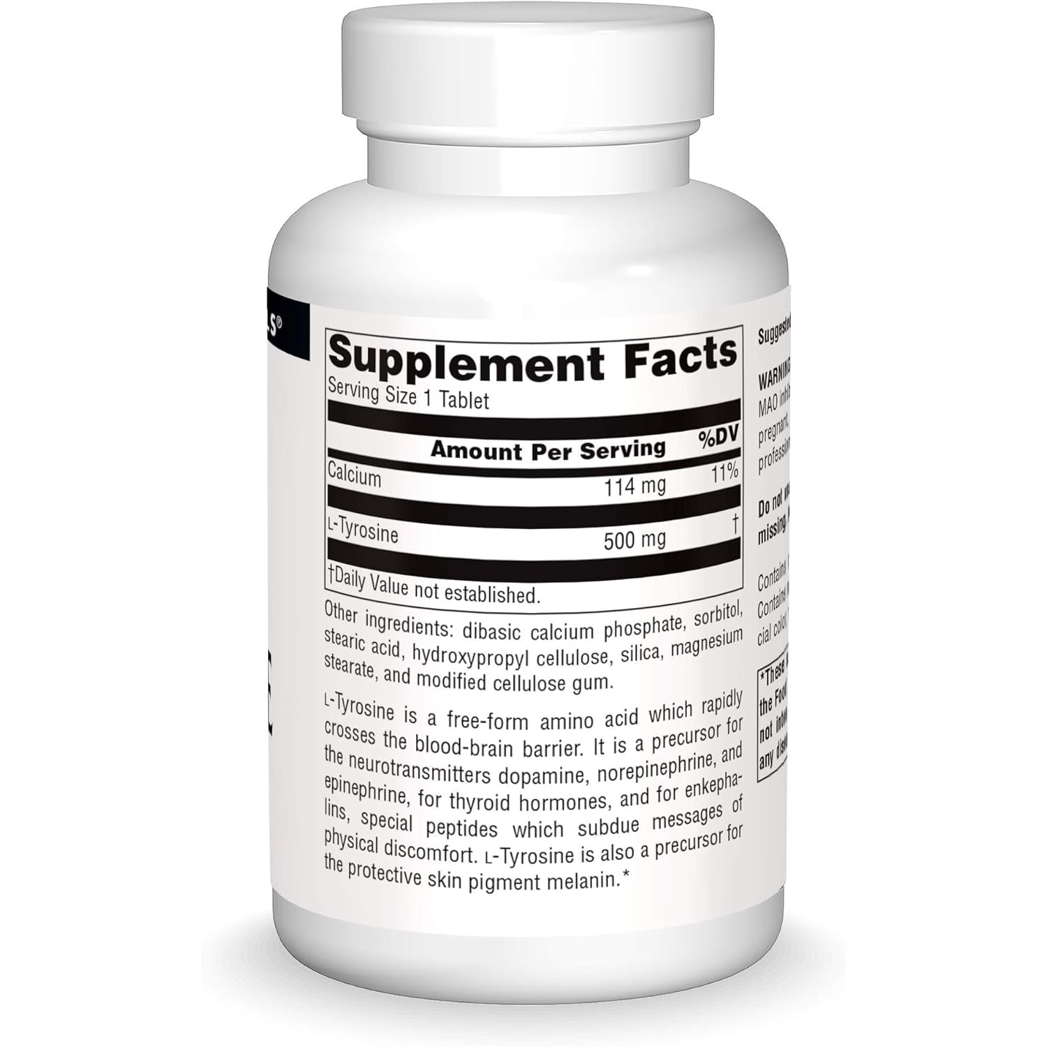 Source Naturals L-Tyrosine -Free Form Amino Acid Supplement - 100 Tablets