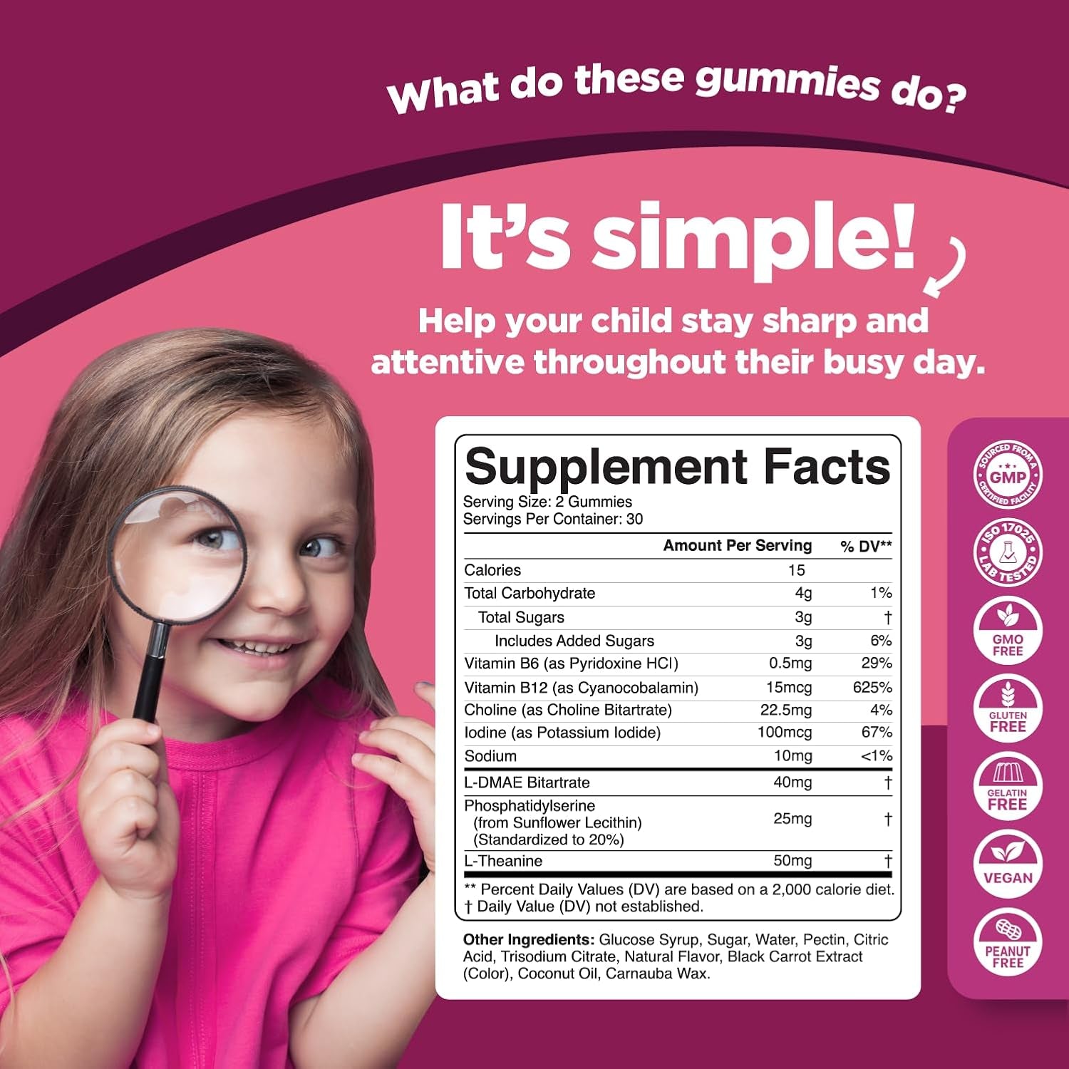 Phytoral Vegan Kids Focus Gummies - Potent Chewable Brain Support for Children - Enhances Concentration & Memory - Calming Supplements & Focus Gummies for Kids - Non-Gmo & Gluten-Free - 60 Count