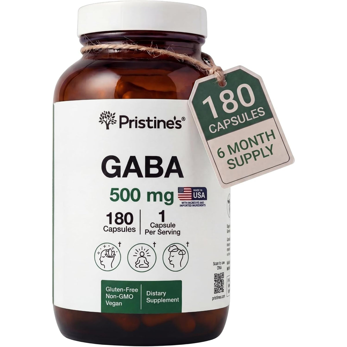 PRISTINE'S GABA 500Mg Sleep Quality Support Supplement - 180 Day Supply - Calm Mind & Relaxation Sleep Support Capsules Glass Bottle