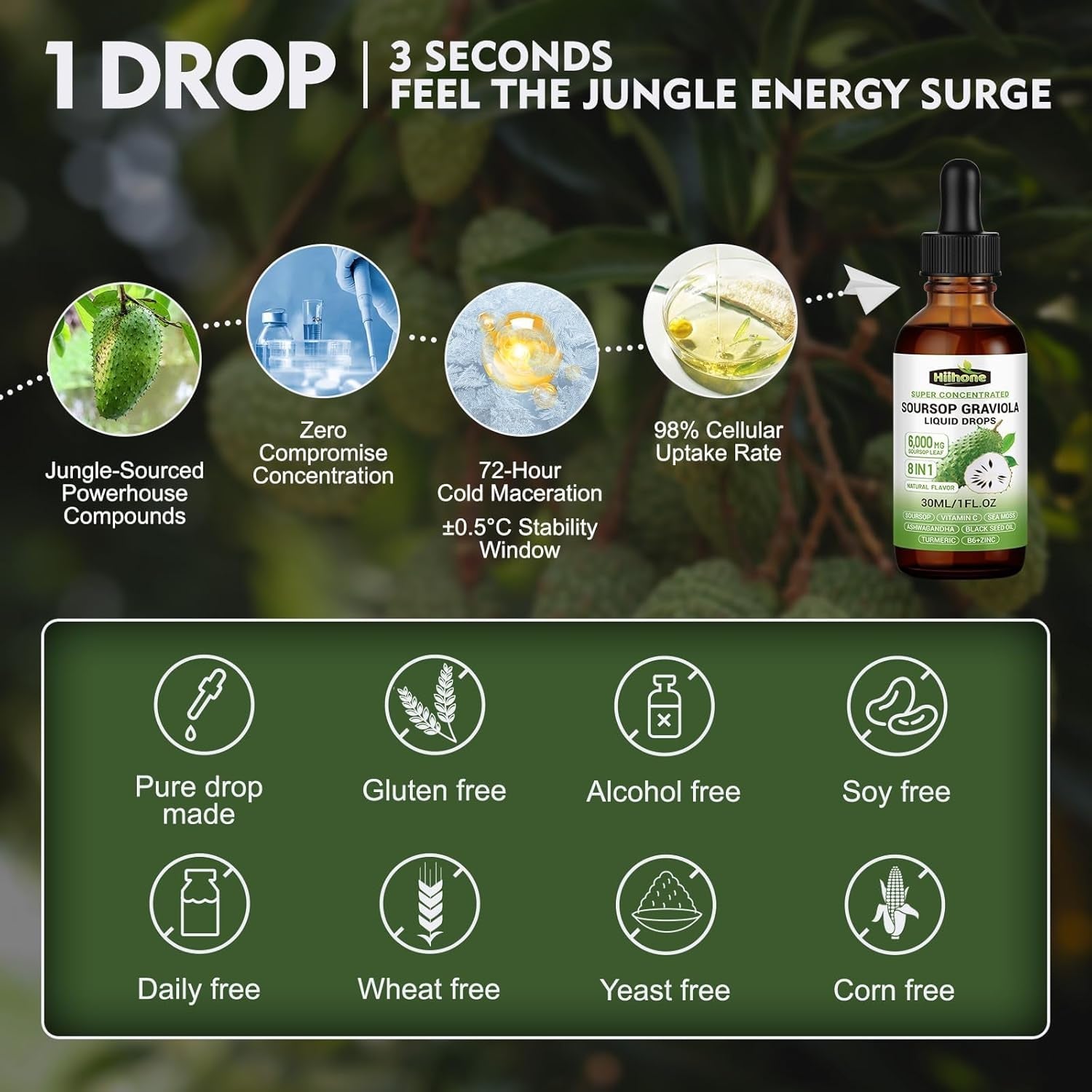 (2 Pack) 8 in 1 Graviola Soursop Leaf Extract Liquid - Soursop Bitters Liquid with Sea Moss, Ashwagandha and Turmeric, for Immune & Liver, Zzz & Antioxidant & Cell Support,1 Fl Oz