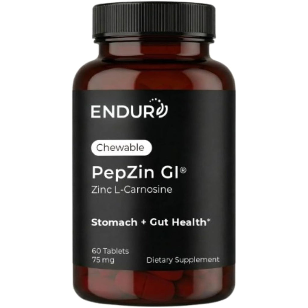 Endur Pepzingi ZINC-CARNOSINE Chewables, Digestive Supplement, Gentle & Effective Formula for Digestive Wellness, Gluten Free, 75Mg (60 Tablets)