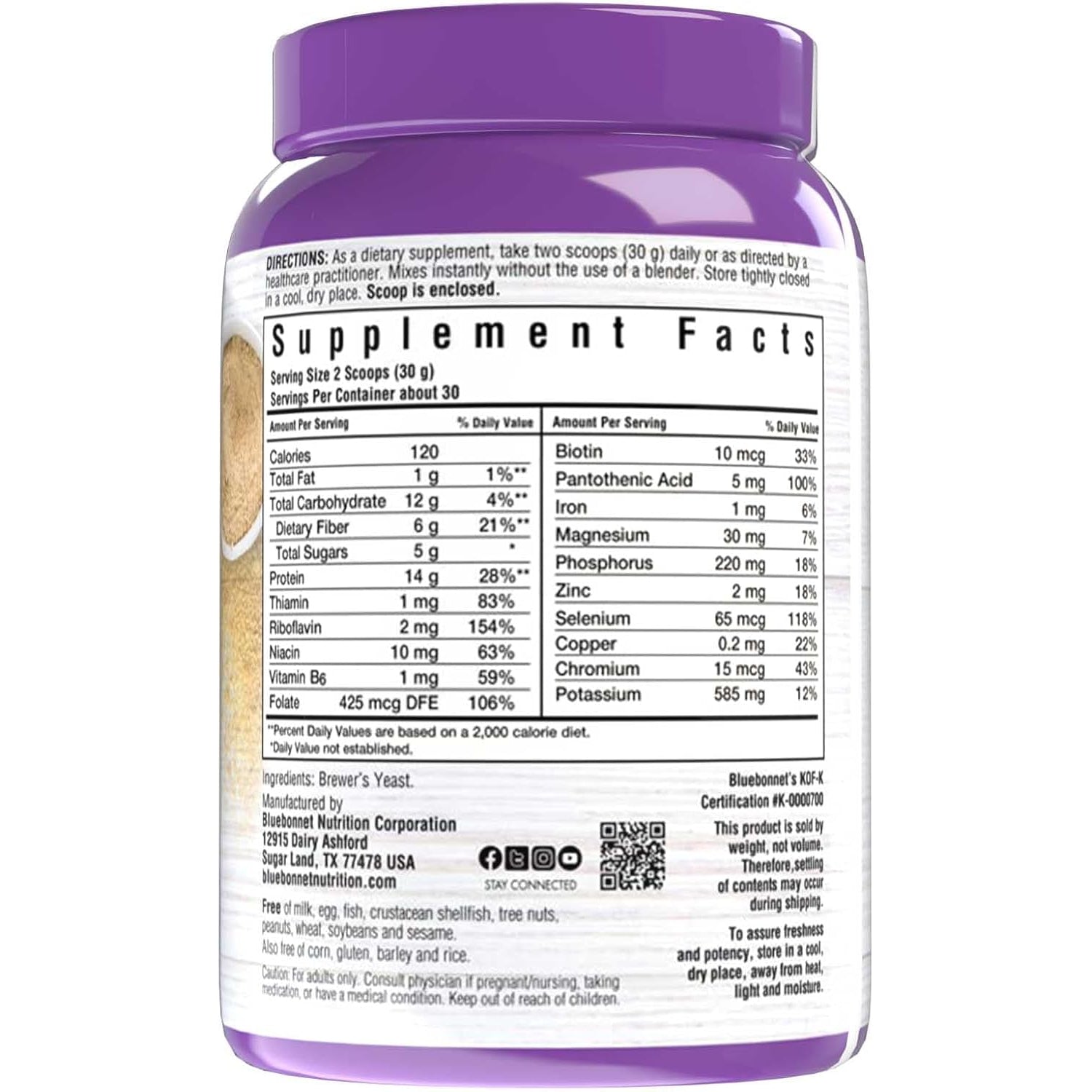 Bluebonnet Nutrition Super Earth Brewers Yeast Powder, Super Food, Whole Food, Source for Vitamins, Great Tasting, Vegan, Vegetarian, Non GMO, Gluten Free, Soy Free, Milk Free, Kosher, 2 Lb