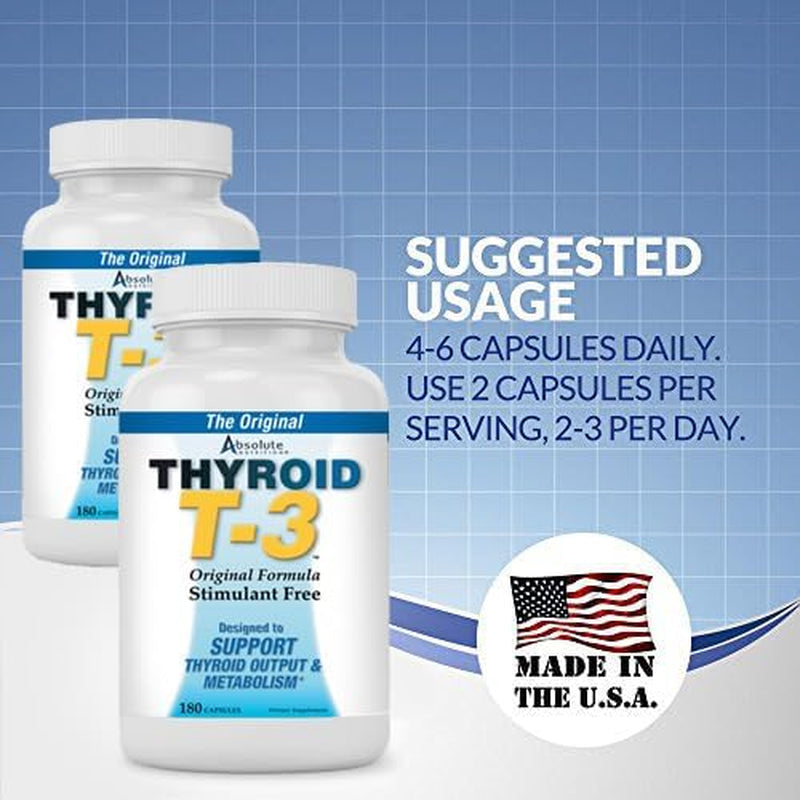 Absolute Nutrition Thyroid T-3 Radical Metabolic Booster, Energy & Focus Unflavored Thyroid Support Formula Capsules, Natural Metabolism Booster, Support Healthy Thyroid Function, 180 Capsules