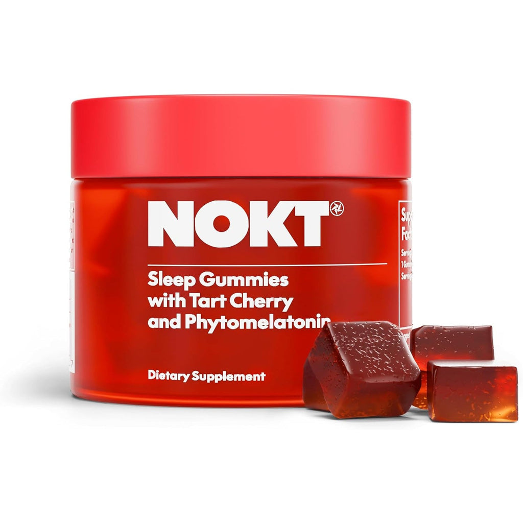 NOKT Sleep Gummies - Tart Cherry & Vegan Melatonin, Sugar-Free, Gluten-Free, Nutritional Supplement, 30 Gummies, Tart Cherry Flavor, Gummy Form, Deep Restorative Sleep Support