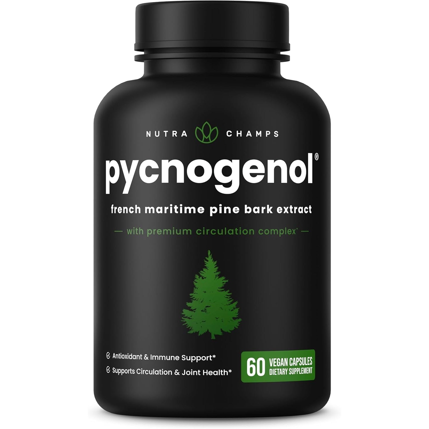 Nutrachamps Pycnogenol French Maritime Pine Bark Extract, Premium Circulation Complex, Blood Flow, Nitric Oxide Production, Superior Absorption, Results with Black Pepper Extract, 60 Capsules