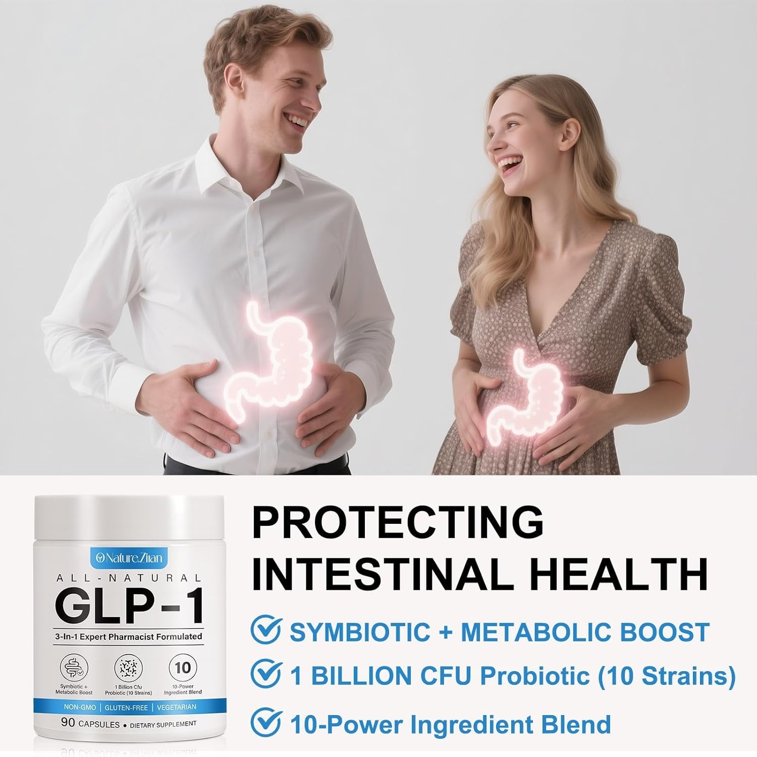 O NATURE . ZIRAN GLP-1 Weight Management Supplement for Women & Men, GLP1 Appetite Control, Energy & Digestion Balance - Vegan, Gluten-Free, Dairy Free, 90 Capsules (Pack of 1)