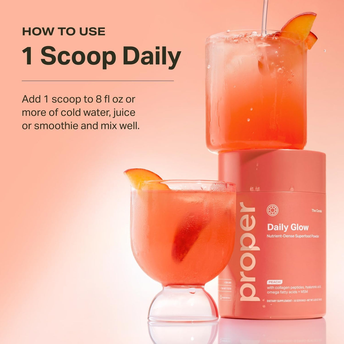 Proper, the Corals Daily Glow Beauty Blend - Nutrient Dense Superfood Powder with Collagen Peptides, Hyaluronic Acid Powder, Vitamin C, and MSM. Hair, Skin, Nail Vitamin Supplement for Women & Men