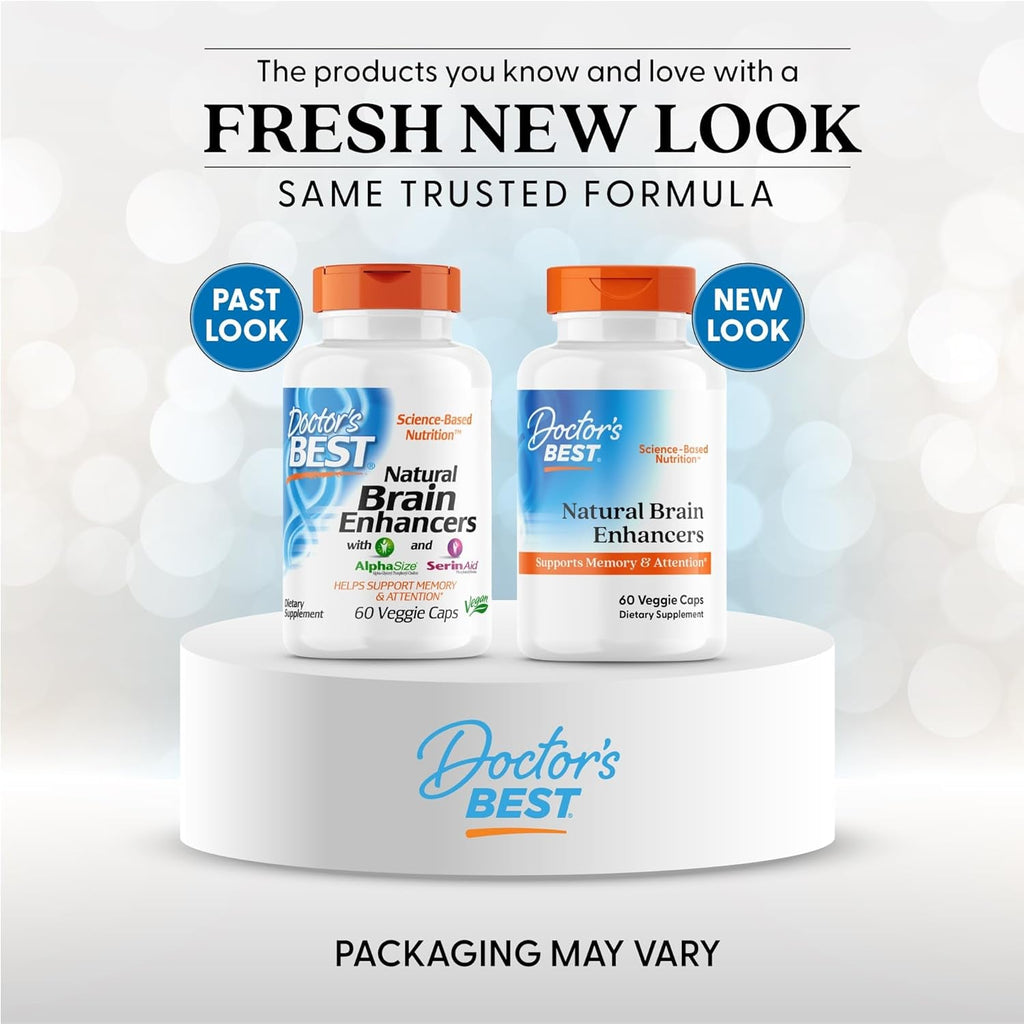 Doctor'S Best Natural Brain Enhancers - Brain Health Supplement for Memory and Focus Support, Phosphatidylserine, Alpha GPC, & Calcium Capsules for Men & Women, Gluten Free - 60 Ct Veg Caps