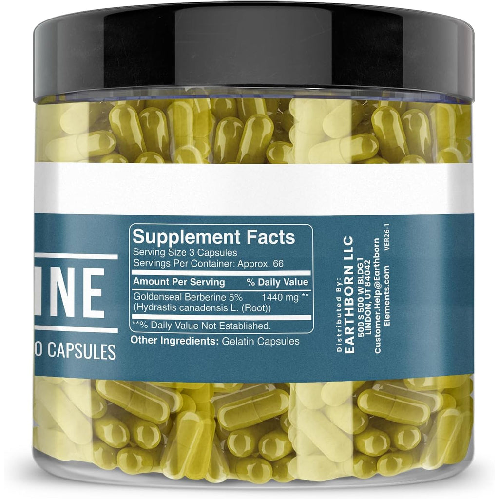Earthborn Elements Berberine 200 Capsules, Pure & Undiluted, No Additives