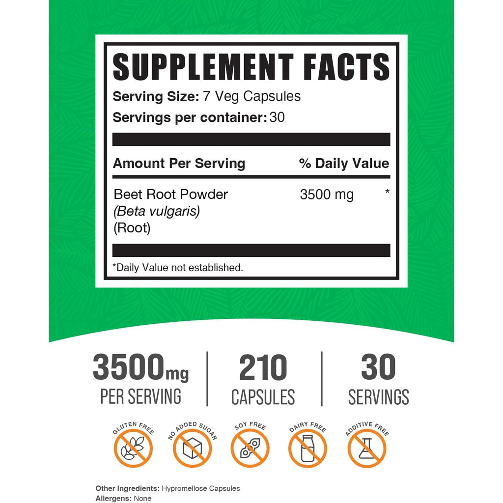 Bulksupplements.Com Beet Root Capsules - Beet Root Supplement, Beet Root Pills - Vegan, Superfood, & Gluten Free - 7 Capsules per Serving, 210 Veg Capsules (Pack of 1)