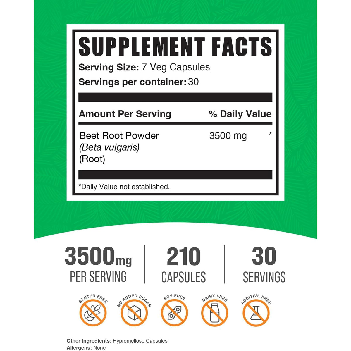 Bulksupplements.Com Beet Root Capsules - Beet Root Supplement, Beet Root Pills - Vegan, Superfood, & Gluten Free - 7 Capsules per Serving, 210 Veg Capsules (Pack of 1)