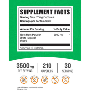 Bulksupplements.Com Beet Root Capsules - Beet Root Supplement, Beet Root Pills - Vegan, Superfood, & Gluten Free - 7 Capsules per Serving, 210 Veg Capsules (Pack of 1)