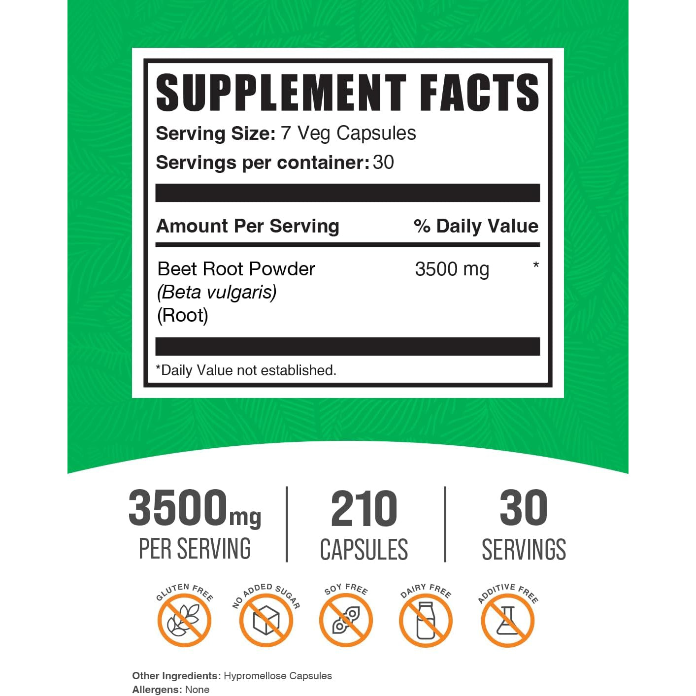Bulksupplements.Com Beet Root Capsules - Beet Root Supplement, Beet Root Pills - Vegan, Superfood, & Gluten Free - 7 Capsules per Serving, 210 Veg Capsules (Pack of 1)