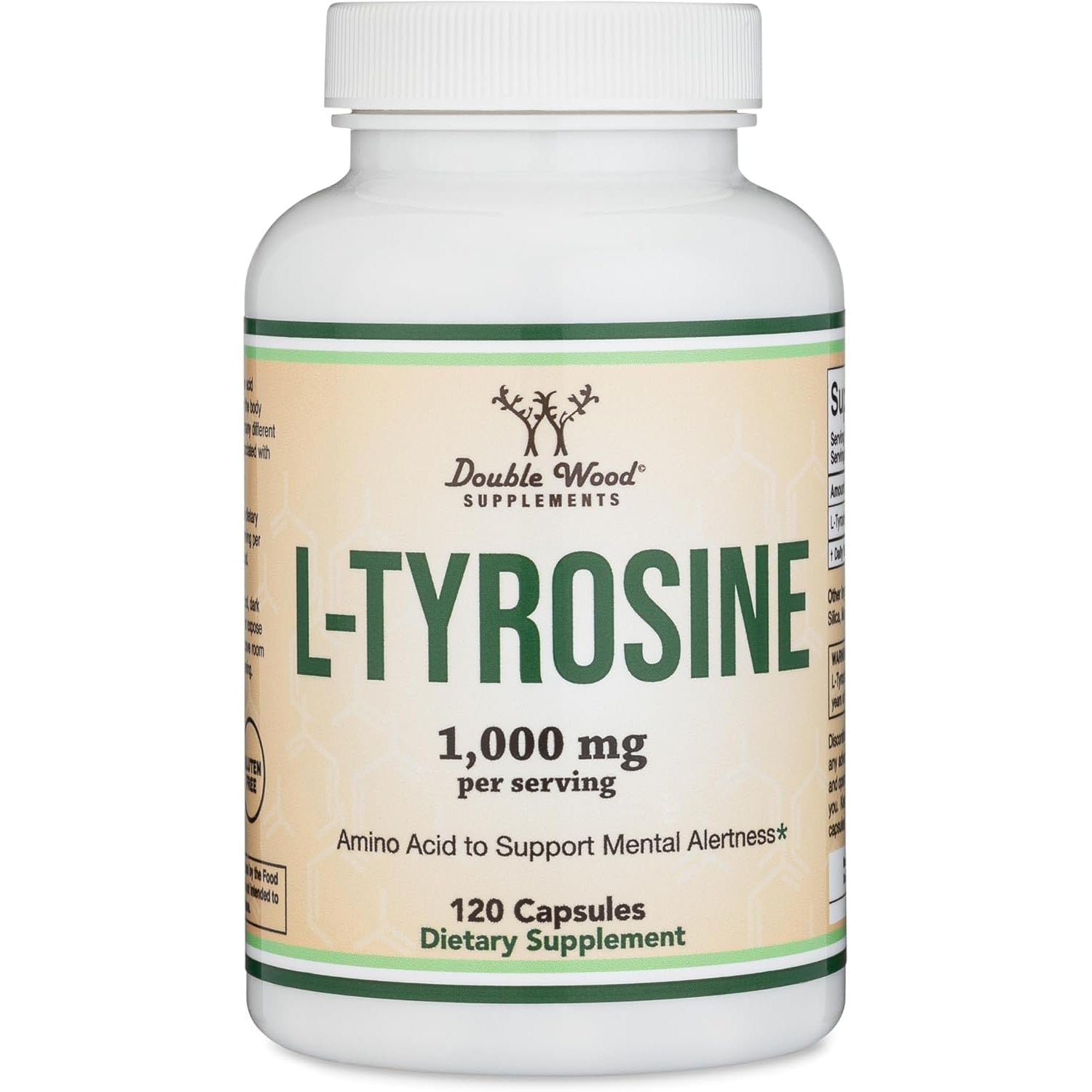 L-Tyrosine 1,000Mg per Serving, 120 Veggie Capsules (L Tyrosine Supplement for Memory, Attention, and Focus) Amino Acid, Vegan Safe, Non-Gmo by Double Wood
