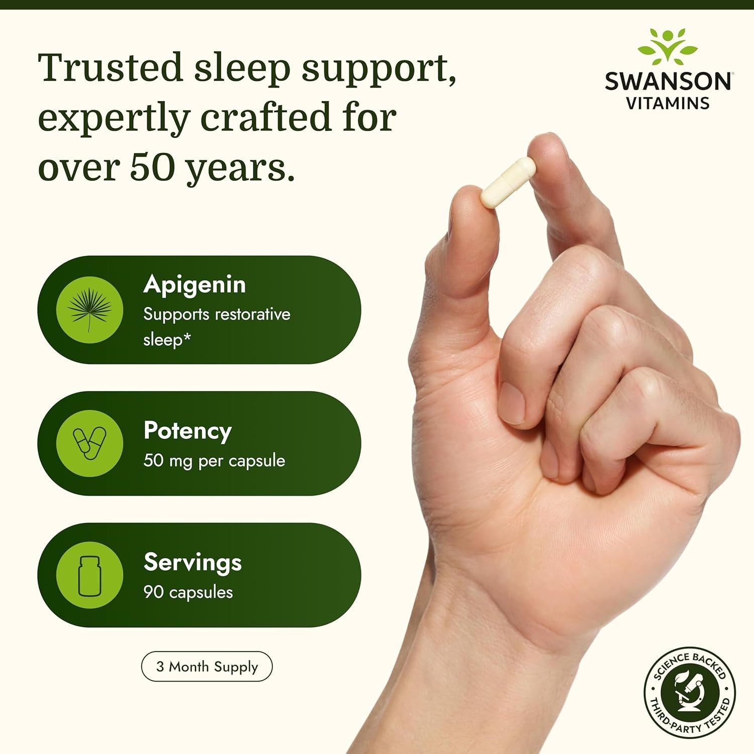 Swanson Apigenin – Sleep and Relaxation Supplement – Natural Support – 90 Caps, 50 Mg (Packaging May Vary)