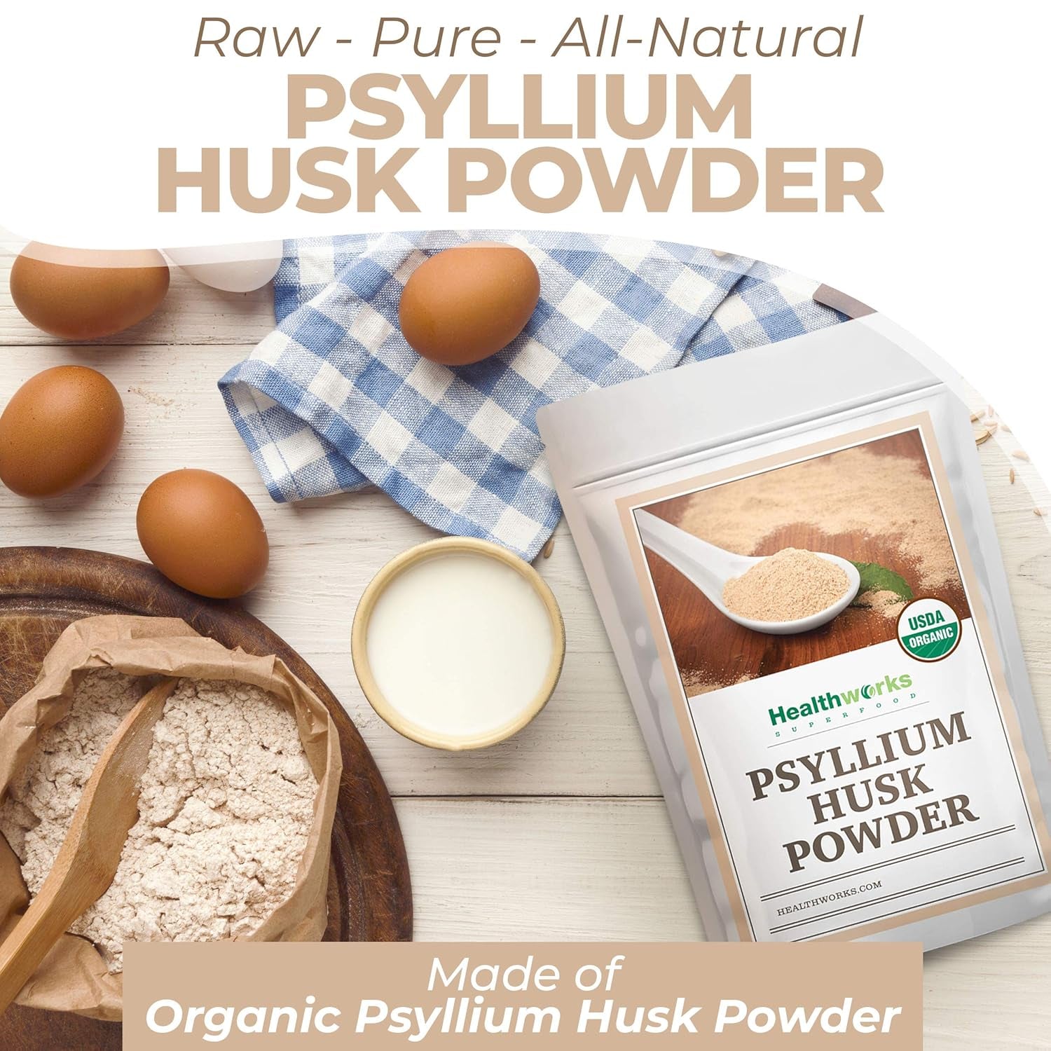 Healthworks Superfoods Organic Psyllium Husk Powder - 32 Oz / 2 Lbs - Raw - Certified Organic - Finely Ground Powder from India - Keto, Vegan & Non-Gmo - Fiber Support