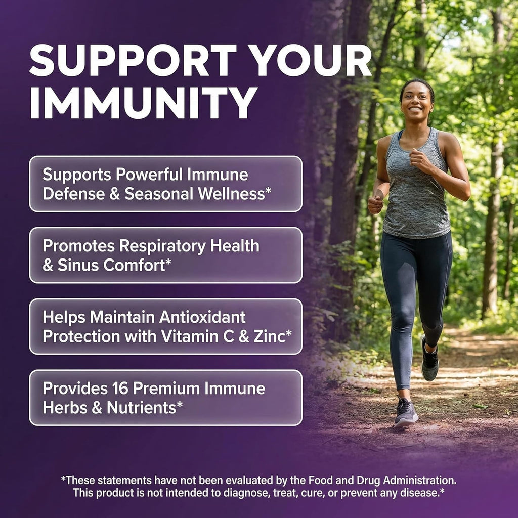Organic Immune Support with PAU D'Arco Garlic Cayenne Pepper Oregano Ginger Grapefruit Onion Black Seed Sea Moss Black Pepper Zinc Eucalyptus Vitamin C Vitamin D Organic Soursop by Clean Nutra