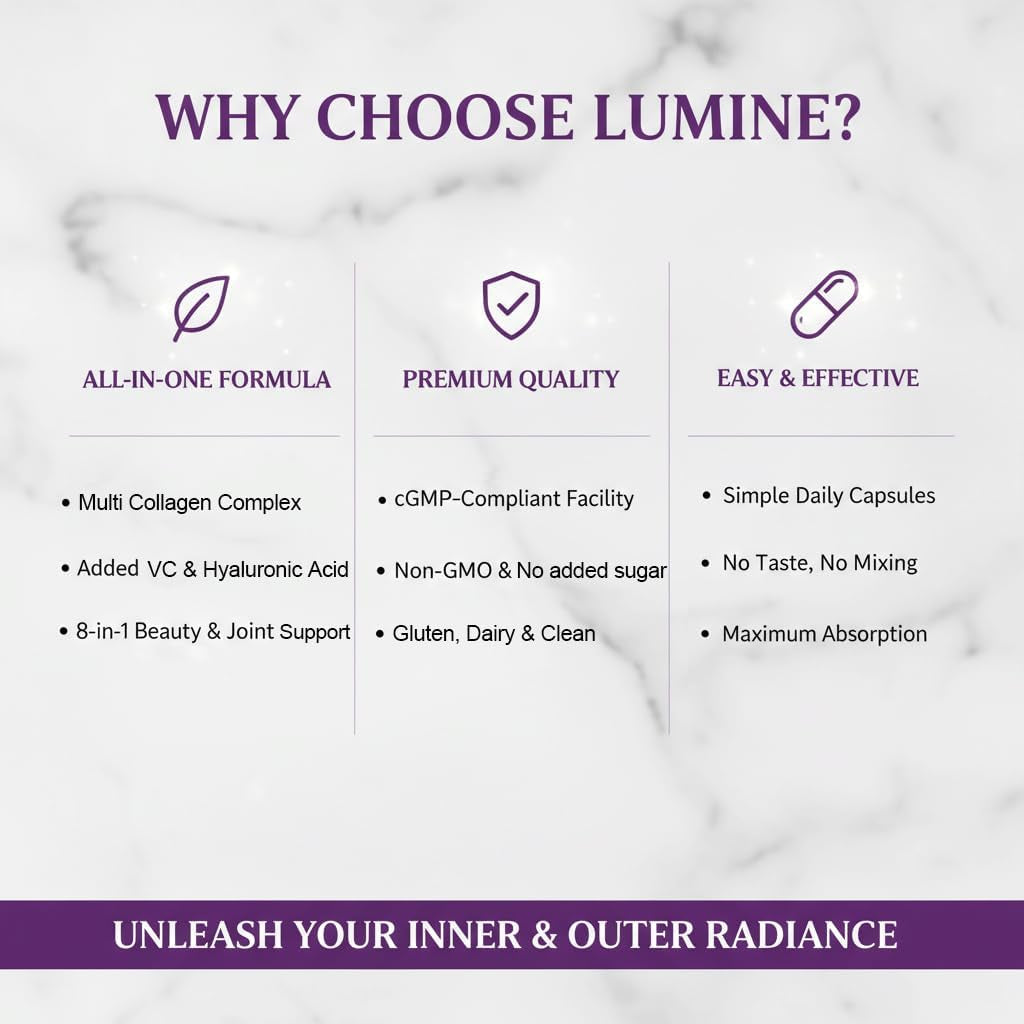 LUMINE Multi Collagen Complex Capsules – Non-Gmo, Gluten-Free & Easy to Swallow (120 Capsules)