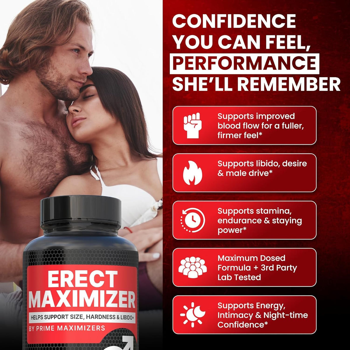Premium Male Enhancement | Rapid Acting Blood Flow Support | Bigger, Rock Hard, Longer | 9 in 1 Intimacy Complex to Restore Confidence, California Manufactured, 3Rd Party Tested – 90 Caps