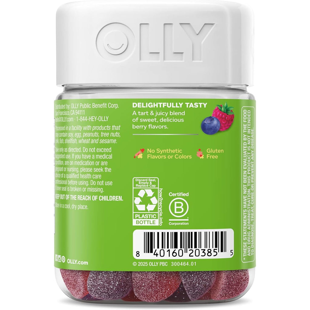 OLLY Kids Friendly Fiber Gummy, Digestion Support,* 3G Prebiotic Fiber FOS, Kids Chewable Supplement, Berry Brilliant Flavored, 25 Day Supply - 50 Count