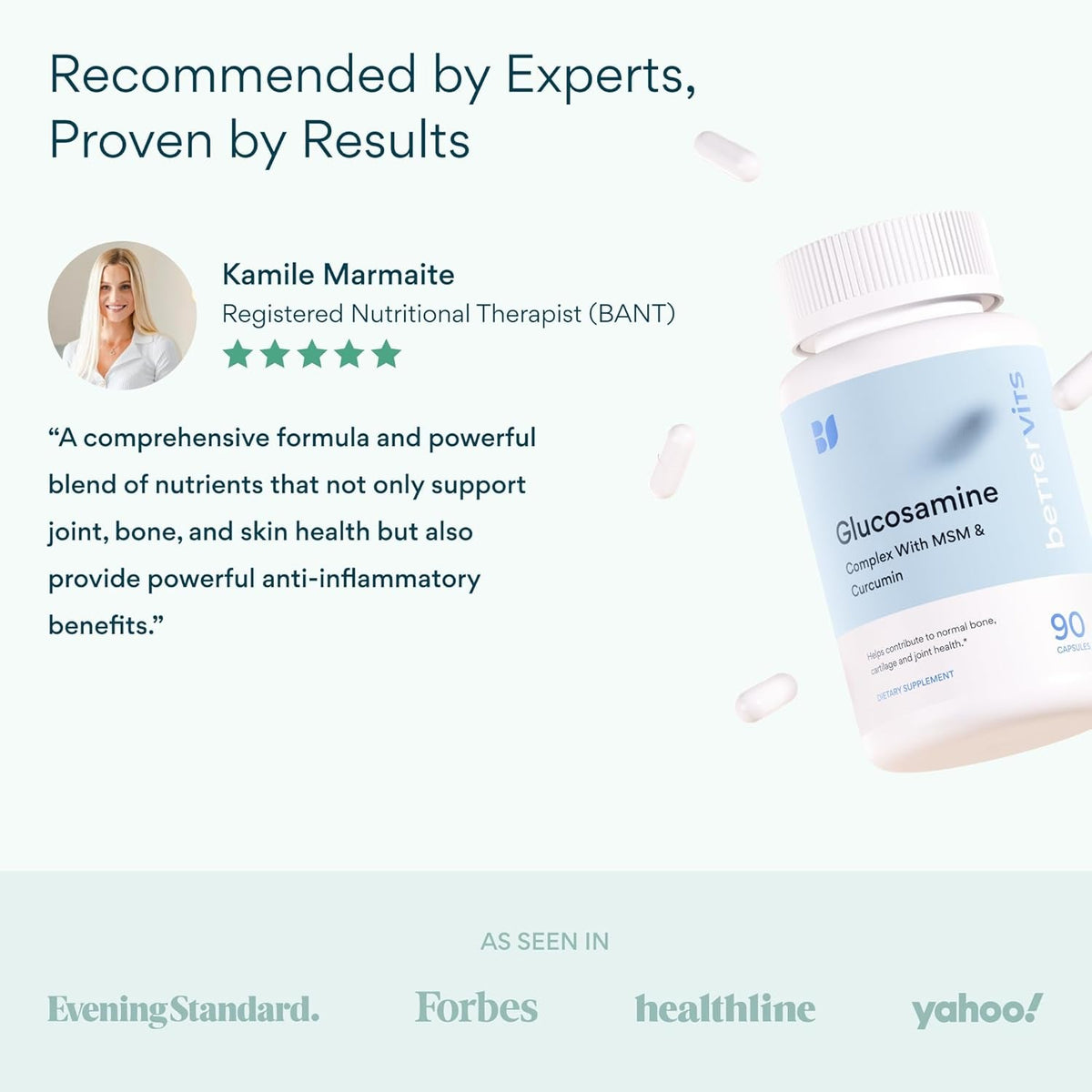 Bettervits Glucosamine Complex with MSM Сhondroitin | Joint Supplements for Women and Men with Vitamin C | Arthritis Support Supplement for Mobility & Flexibility - 90 Capsules