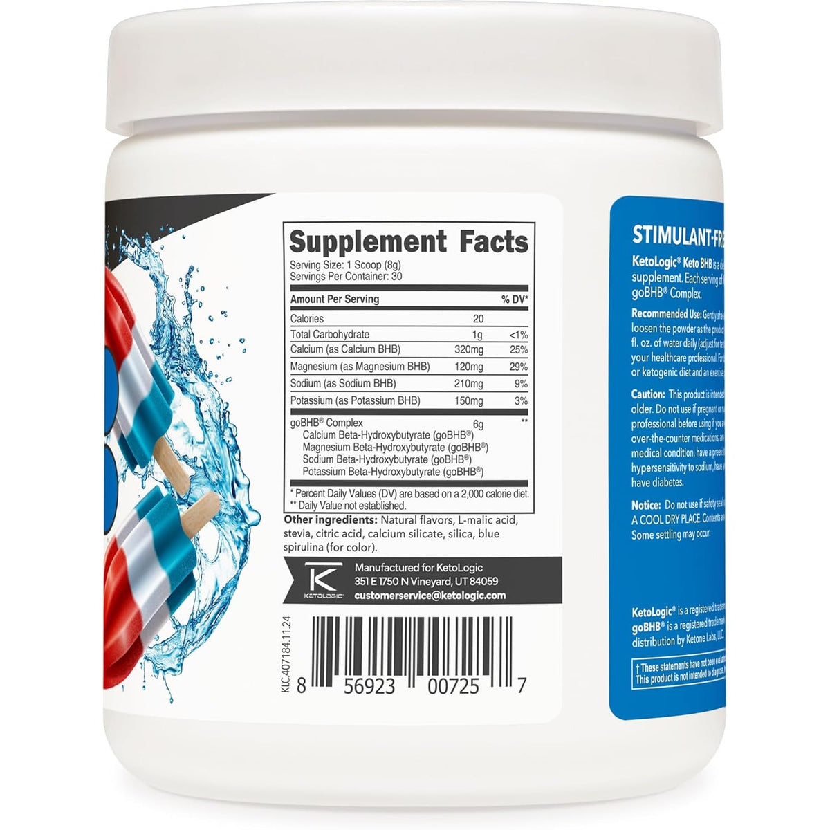 Ketologic Keto BHB (Patriot Pop Flavor) 30 Servings - Exogenous Ketone Supplement with Gobhb, Beta-Hydroxybutyrate Salts
