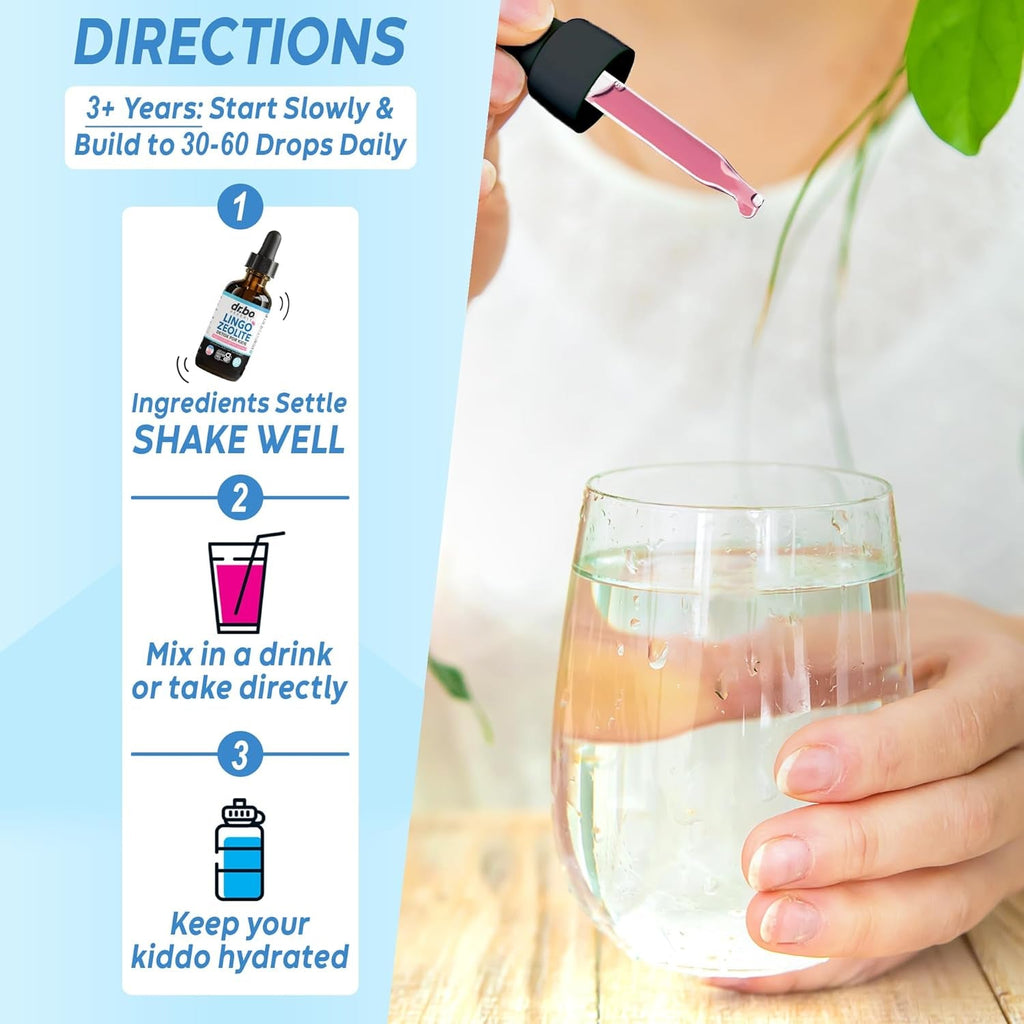 Zeolite Detox for Kids Lingo Drops - Natural Lingo Zeolite Drops for Kids Methylated B12 & D3 Advanced Clinoptilolite - Pure Extra Clinoptilolite Leap Liquid Detox Body Cleanse Supplement Ages 3+, 2Oz