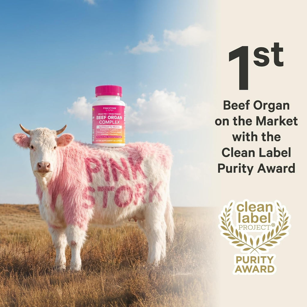 Pink Stork Beef Organ Supplement for Women | Grass-Fed Beef Liver Capsules with Iron, B12, Coq10, Vitamin a | Primal Multivitamin for Hormone + Energy Support | Clean Label Award Winner | 60 Capsules