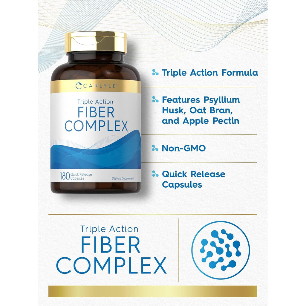 Carlyle Triple Action Fiber Complex | 180 Capsules | Vegetarian, Non-Gmo and Gluten Free Supplement