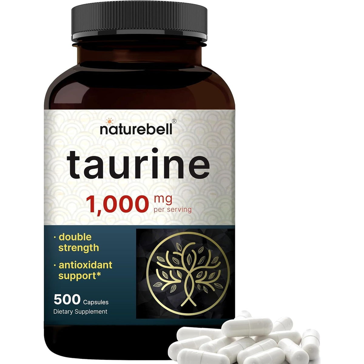 Naturebell Taurine 1,000Mg per Serving, 500 Capsules | Essential Amino Acids Supplement – Double Strength – Antioxidant Support for Heart, Muscle, Brain, & Liver Health – Non-Gmo, Gluten Free