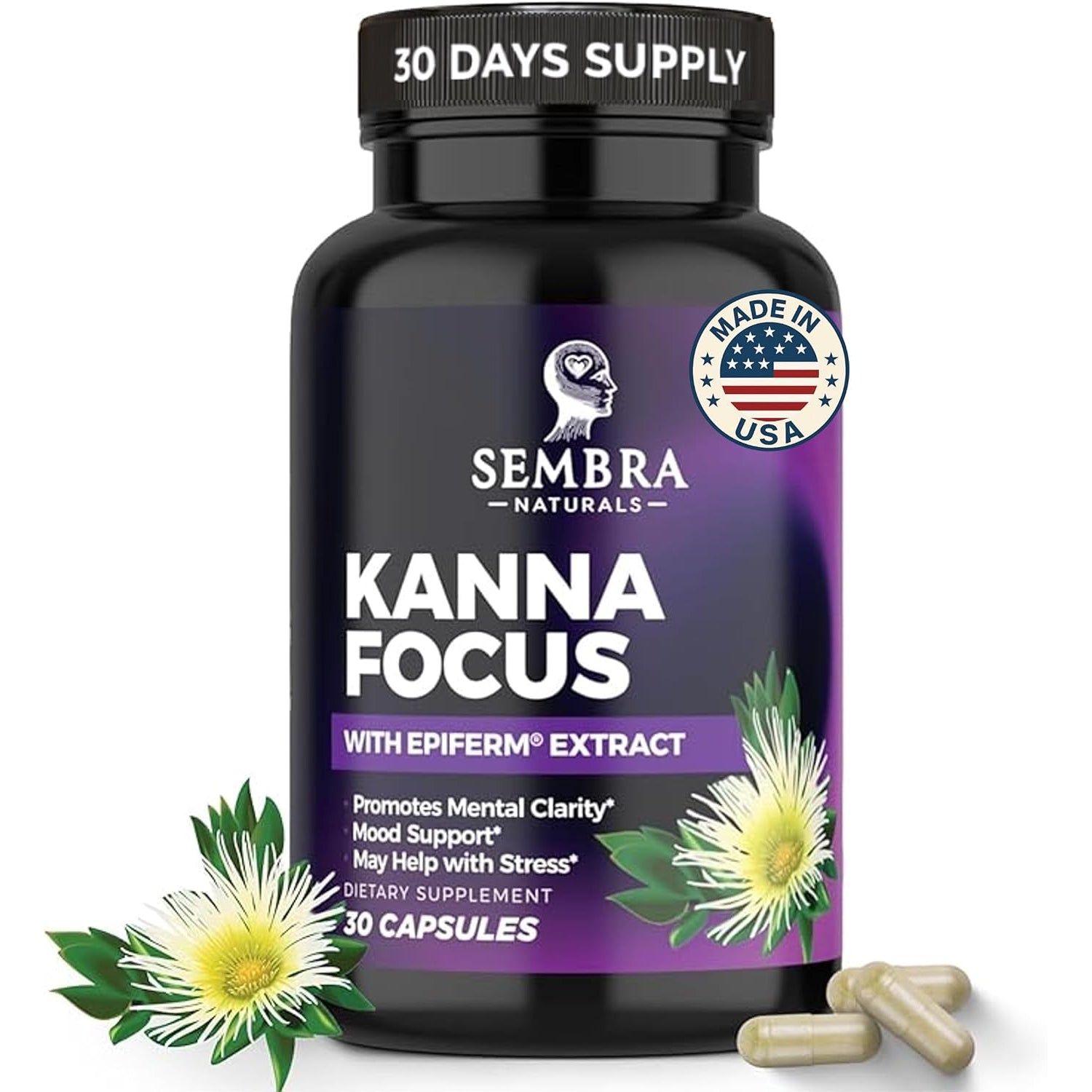 KANNAFOCUS - Natural Kanna Extract 50Mg, Fermented Sceletium Tortuosum & Bioperine® - Focus, Mood & Mental Wellness Support - Herbal Nootropic for Daily Clarity & Energy - 30 Capsules