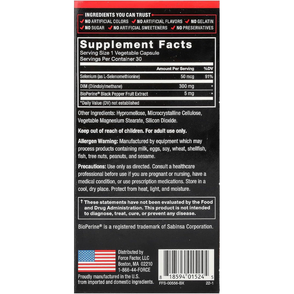 Force Factor DIM, Diindolylmethane Capsules to Decrease Estrogen in Men and Women, Promotes Healthy Hormonal Balance, with Bioperine for Superior Absorption, Works Fast, 300Mg, 30 Capsules