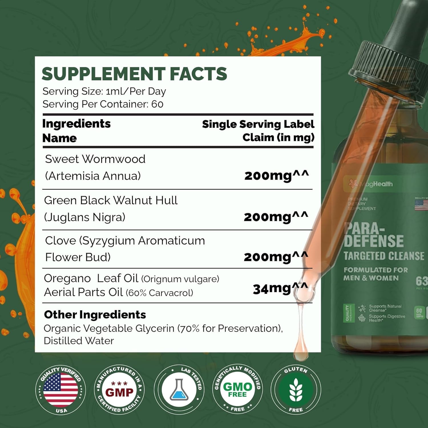 Wormwood Black Walnut Clove Tincture | 3Rd Party Tested Digestive Support Drops | Sweet Wormwood, Green Walnut Hull & Clove Extract Liquid for Gut Wellness | 2 Oz, 60 Servings