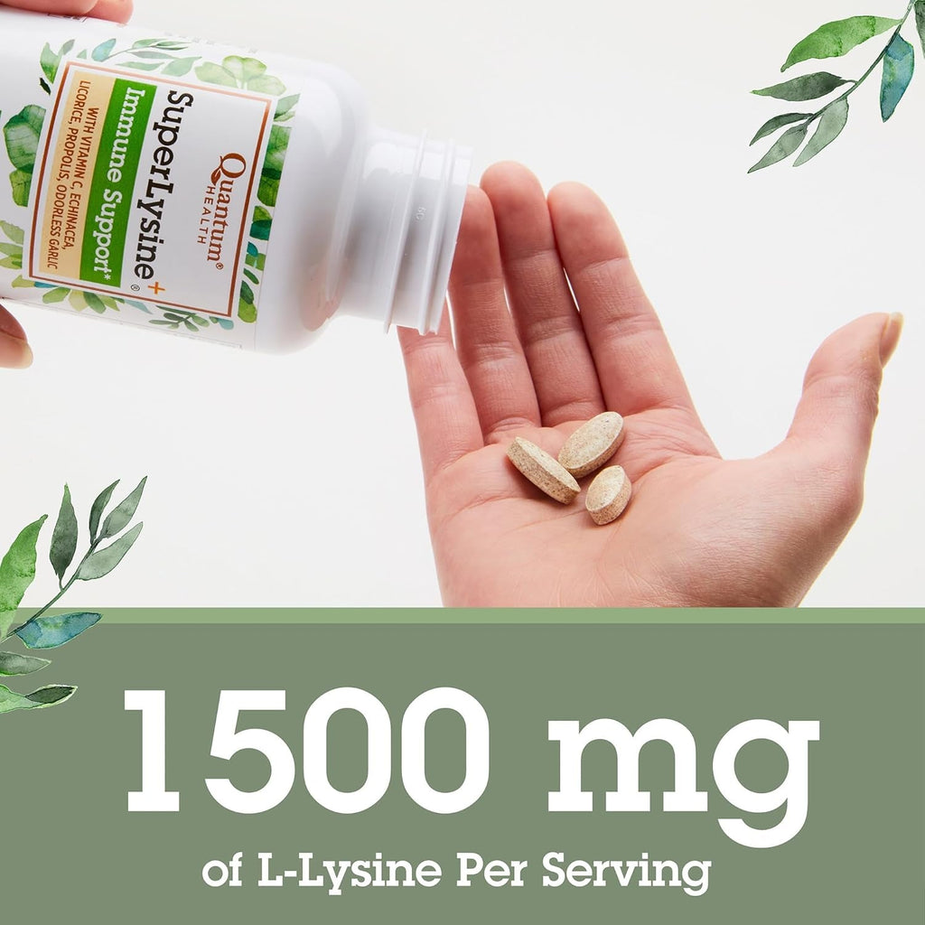 Quantum Health Super Lysine+ / Advanced Formula Lysine+ Immune Support with Vitamin C, Echinacea, Licorice, Propolis, Odorless Garlic (90 Tablets)