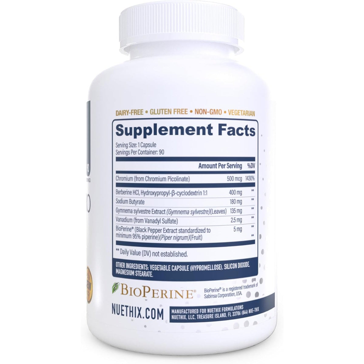 Nuethix Formulations GDA-MAX PRO, Double Berbine HCL Supplement, Supports Glucose Metabolism, Weight Management, Immune Support, Heart Health - Non GMO, Gluten Free, Dairy Free, 90 Count