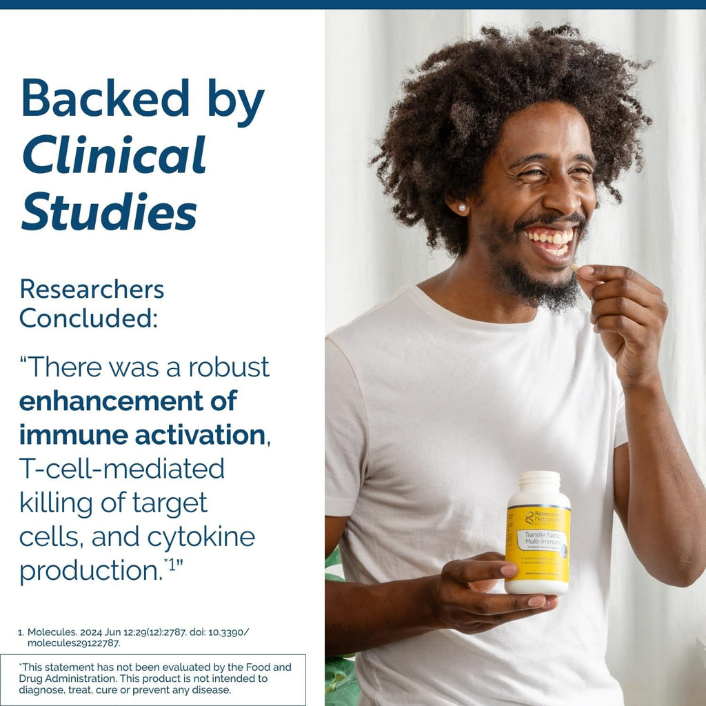 Transfer Factor Multi-Immune Support Supplement - Clinically Researched Immune Support Formula with Colostrum, Mushrooms, Green Tea, and IP-6 - Promotes Healthy NK Cell & T-Cell Function, 90 Capsules