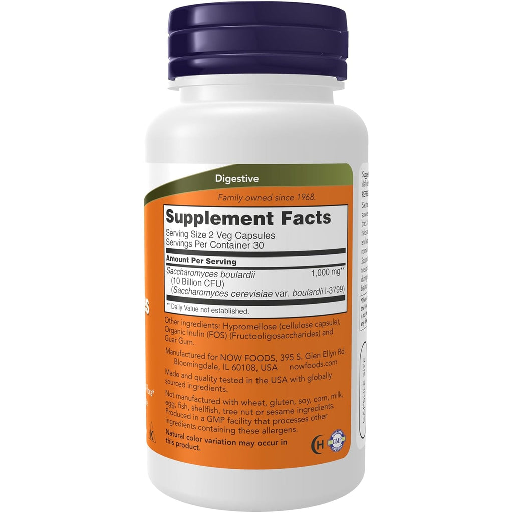 NOW Supplements, Saccharomyces Boulardii, 5 Billion CFU Probiotic, 60 Veg Capsules