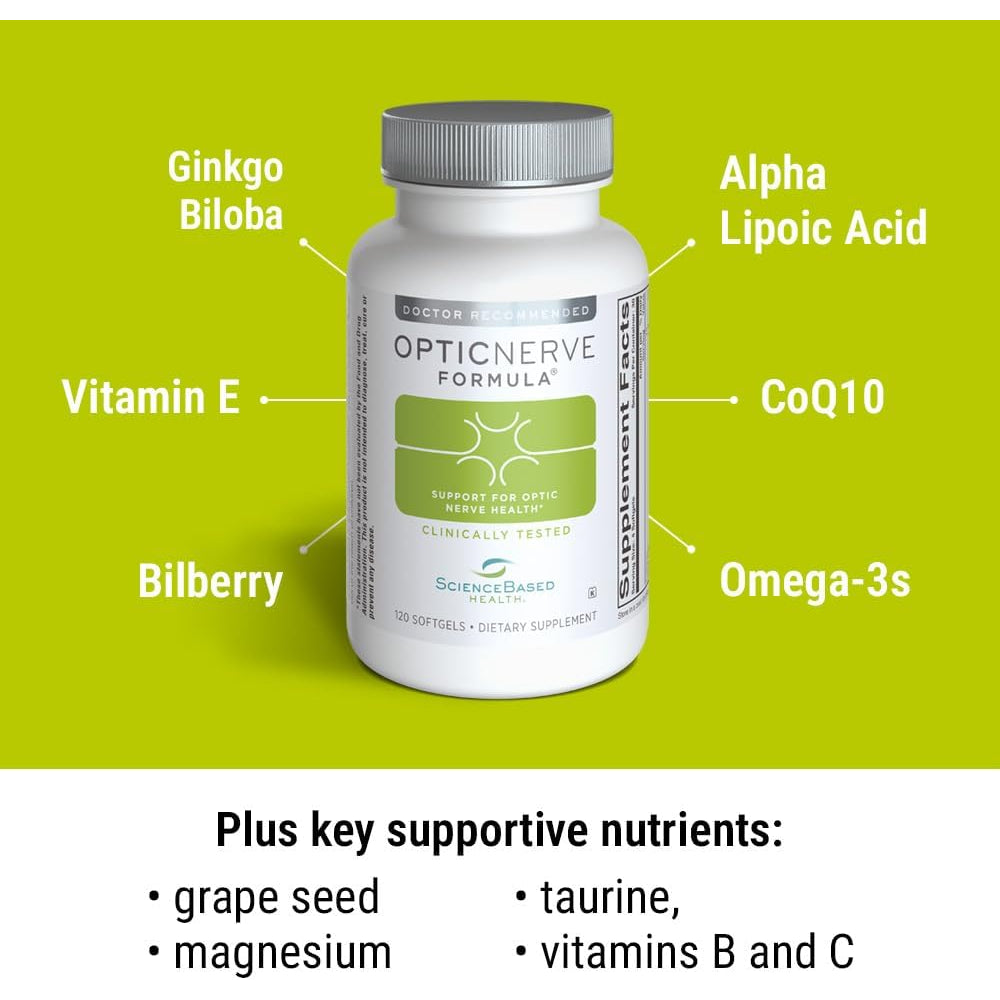 Sciencebased Health Optic Nerve Formula – Clinically Tested Eye Supplement Supports Nerve Function & Ocular Circulation – Omega-3S, Coq10, Alpha Lipoic Acid, B Vitamins – 30-Day Supply