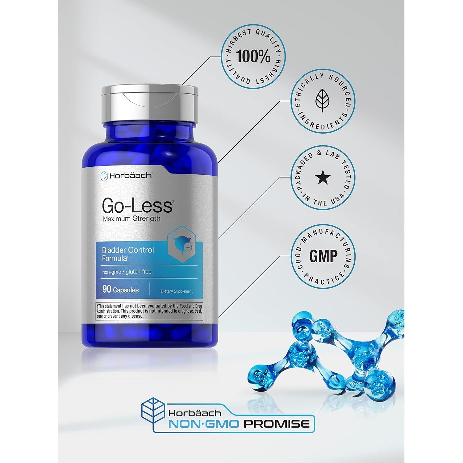 Horbäach Go Less Bladder Control Supplement | 90 Capsules | Maximum Strength Pills for Women and Men | Non-Gmo & Gluten Free Formula