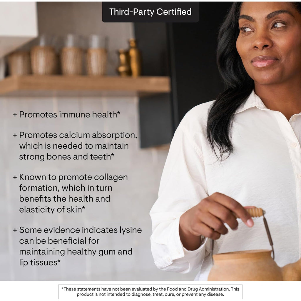 THORNE - Lysine - Supports Immune, Skin & Bone Health - Promotes Collagen Formation* - L-Lysine Amino Acid Supplement - Third-Party Certified - Gluten, Dairy & Soy-Free - 60 Capsules