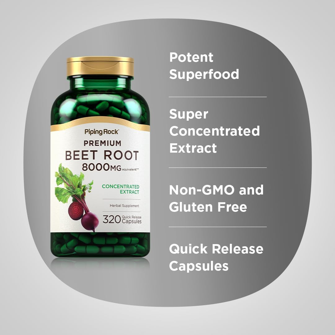 Piping Rock Beet Root Powder Capsules | 320 Pills | Herbal Extract Supplement for Men and Women | Beta Vulgaris | Non-Gmo, Gluten Free