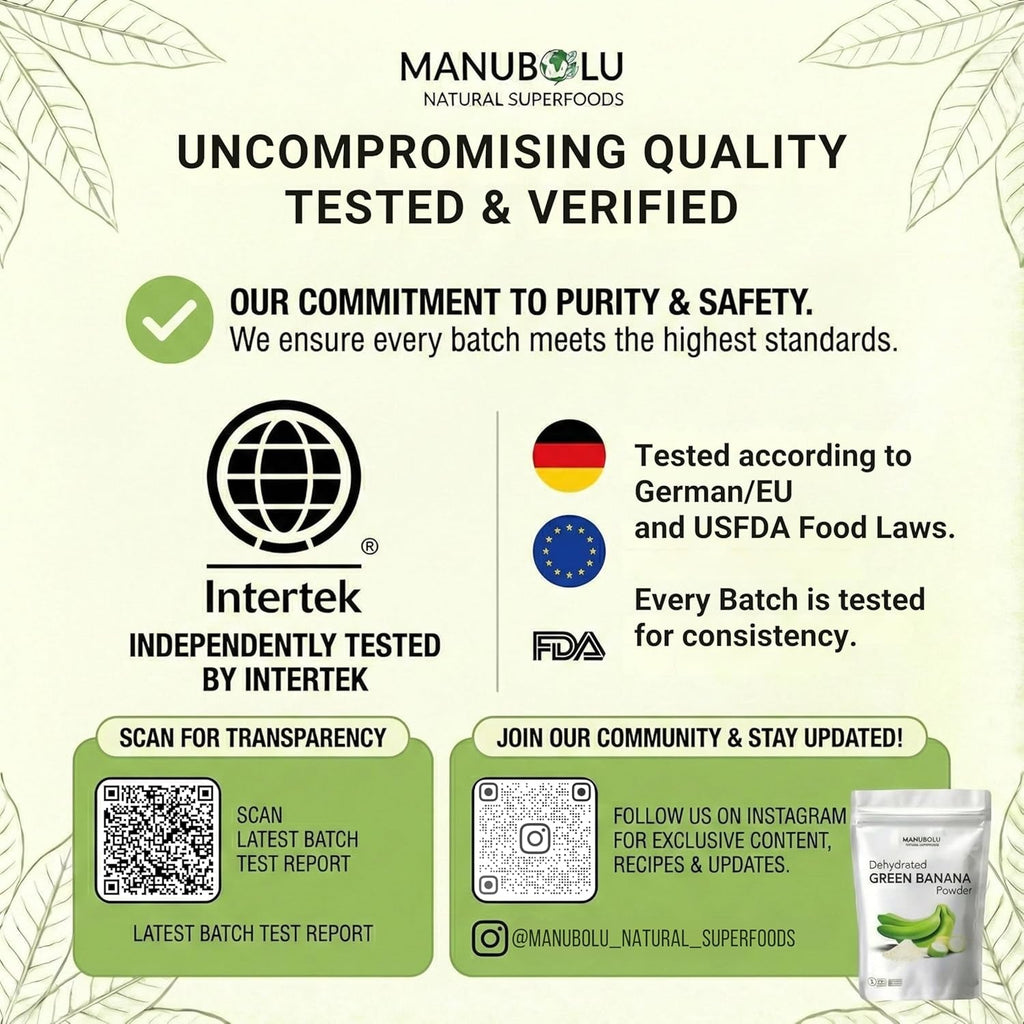 MANUBOLU Resistant Starch Green Banana Powder 1.1 Lb | Prebiotic Fiber | 100% Natural, Sugar Free | Gluten Free, Paleo & Vegan Superfood | 500G