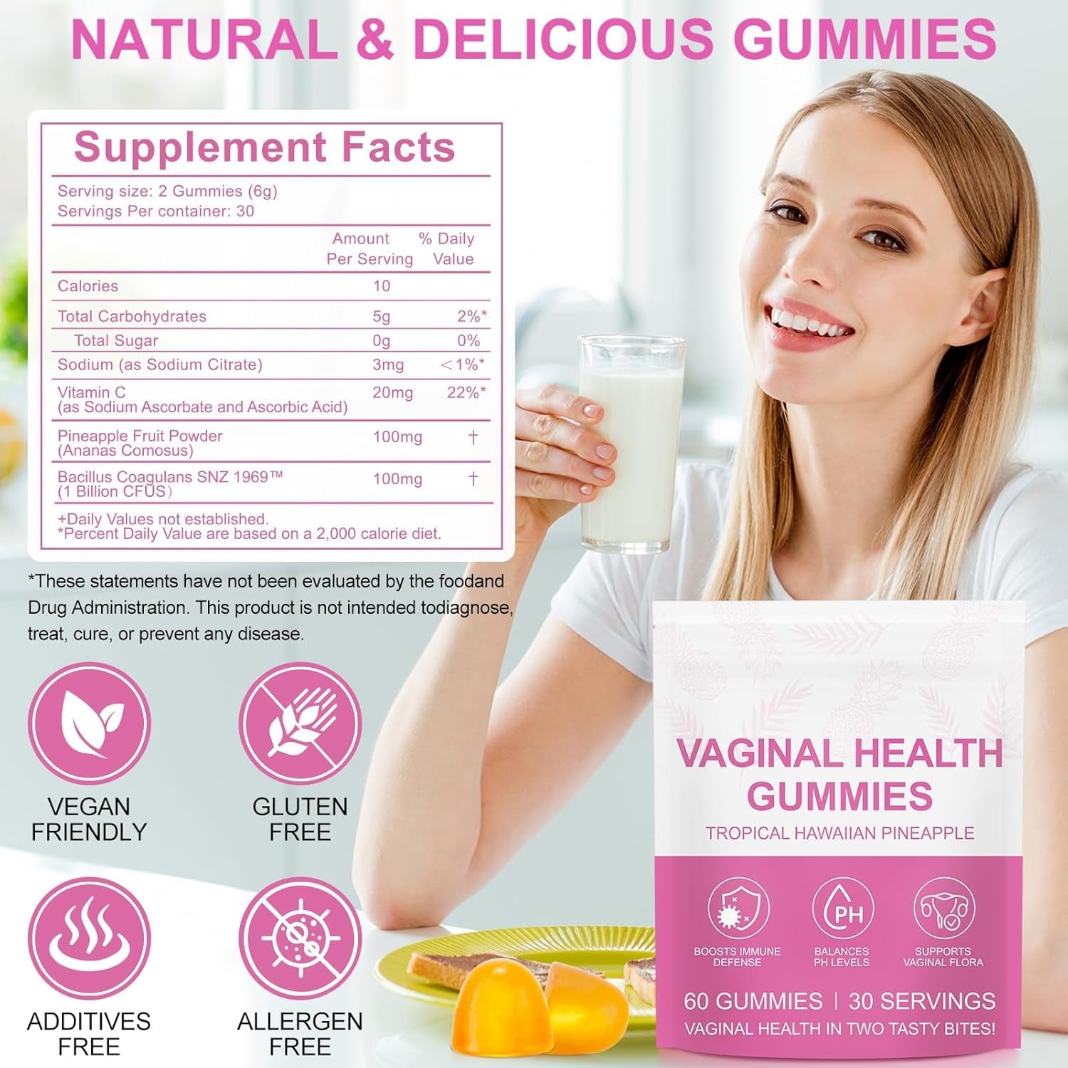 Vital Source Feminine Gummies - Feminine Balance Gummies for Women Ph Natrual Famale Balance Cummie - Collagen Gummie - Pineapple PH Balance Gummie for Women Support Women’S Health - 60PCS