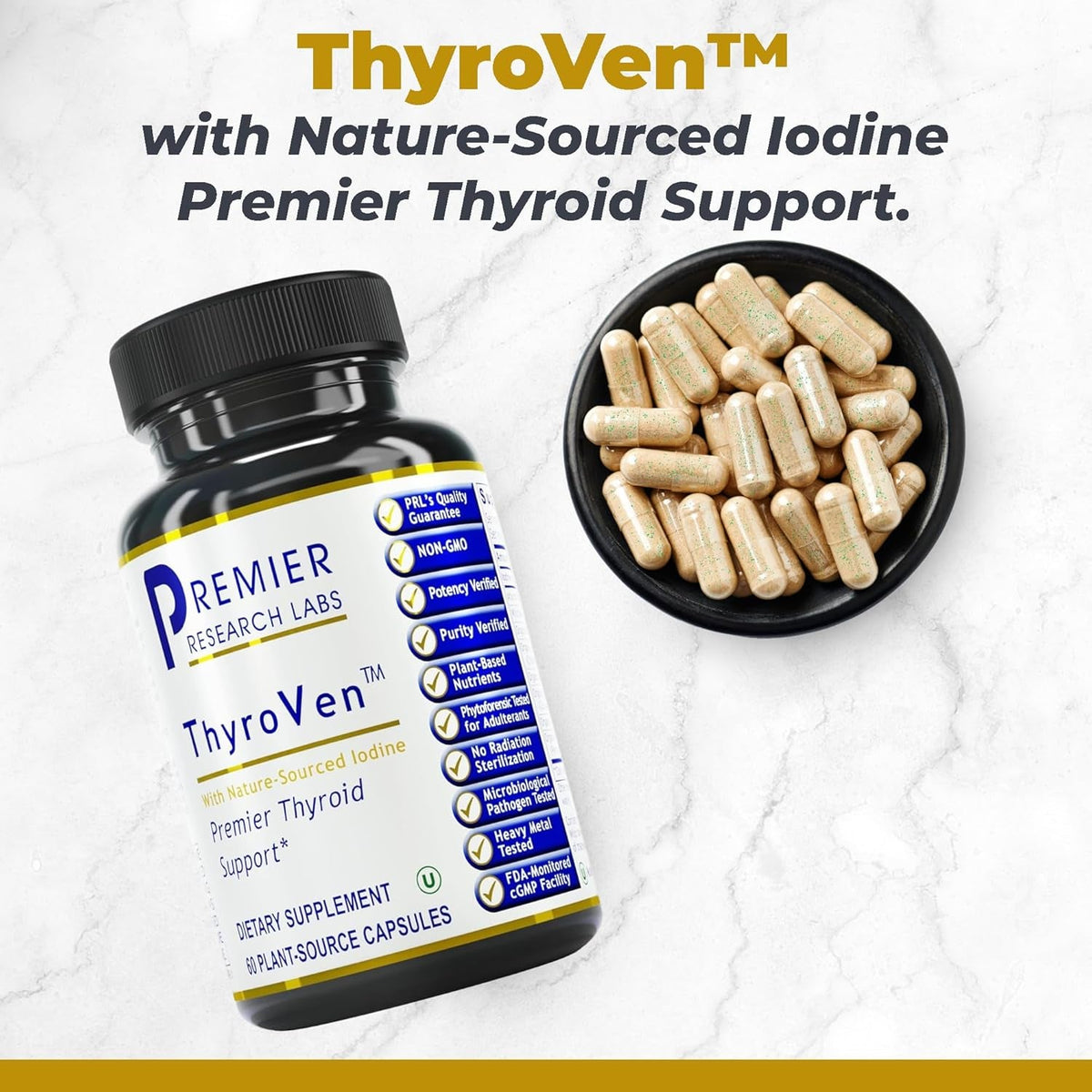 Premier Research Labs Thyroven - Thyroid Support for Women, Thyroid Support for Men, Thyroid Supplement, Thyroid Support Complex with Naturally-Sourced Iodine - 60 Capsules