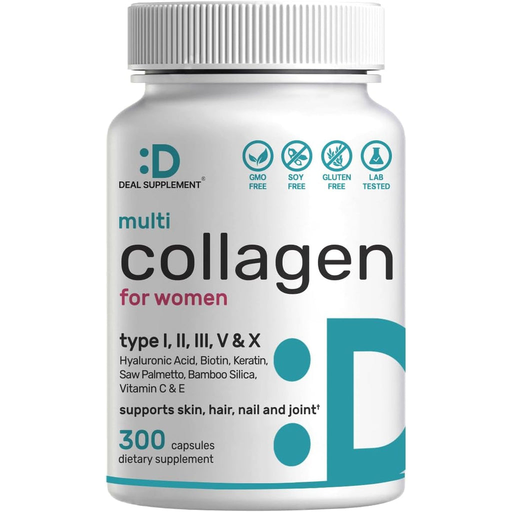 Multi Collagen Pills for Women & Men with Vitamin C, E & Biotin, 300 Capsules – Type I, II, III, V, X Hydrolyzed Collagen Peptides – 11 in 1 Formula with Saw Palmetto, Bamboo Silica, & Hyaluronic Acid