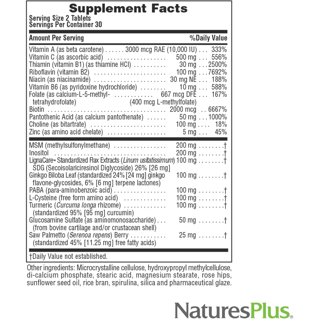Naturesplus Women’S Ultra Hair plus - 60 Sustained Release Tablets - Nutritional Support for Healthy Hair Structure - Gluten Free - 30 Servings